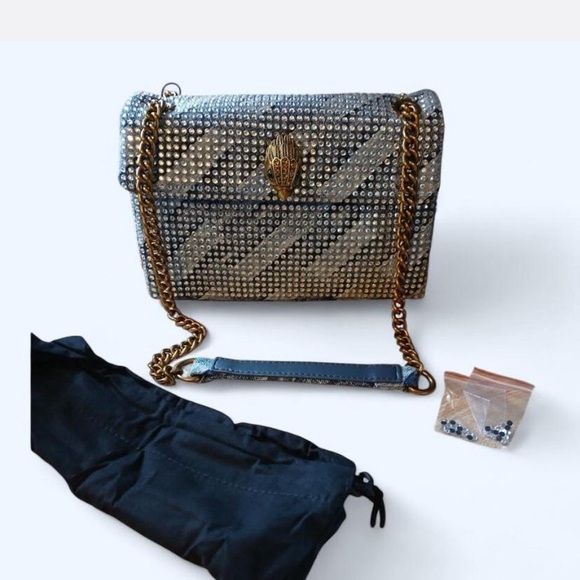 Kurt Geiger Kensington Denim & Rhinestone Bag with Chain Strap & Dust Bag - Picture 1 of 8